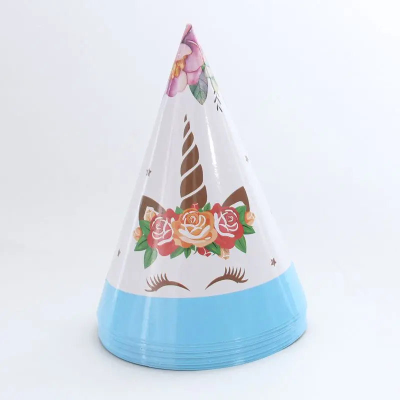 

6pcs baby kid Unicorn birthday party hat kids crown decoration paper cap cartoon pattern festival colorful birthday hat