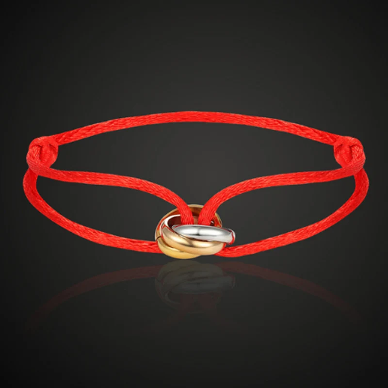 Zlxgirl Высокое качество модные женские из нержавеющей стали три круглых золотого цвета браслет и браслет шелковая нить ручной работы браслет