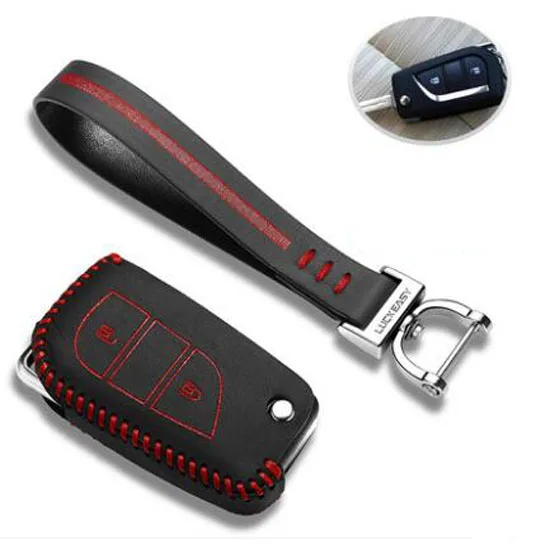 Luckesy кожаный чехол для ключей для Toyota Highlander RAV4- автомобильный чехол для ключей - Название цвета: Red