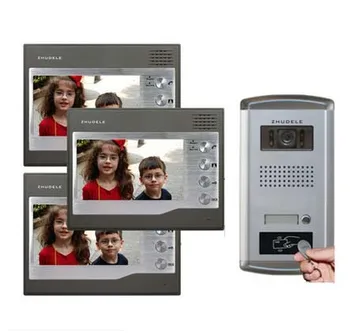 

ZHUDELE Home Security Intercom System Doorbell 3X7" Video Door Phone Monitor+1X700TVL HD IR Camera w/t ID Card Unlocking functio