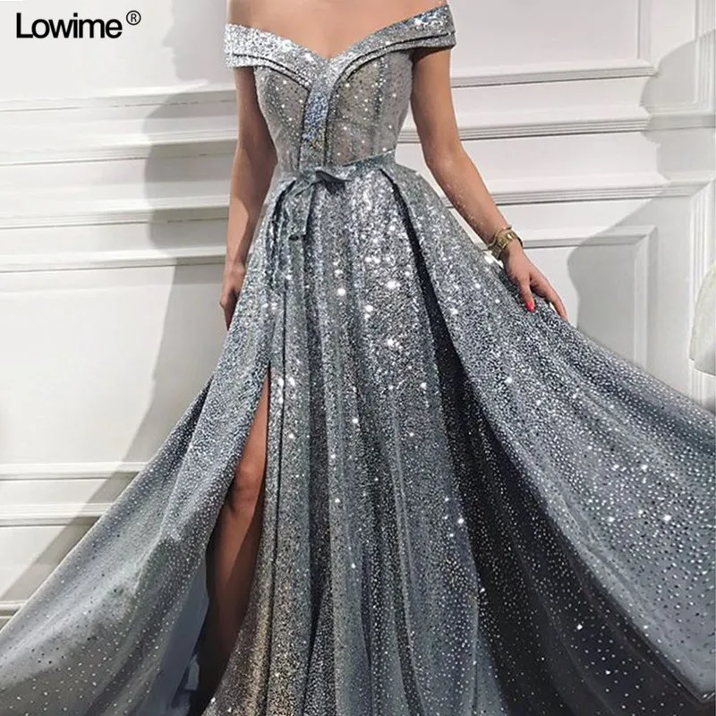 2018 Sexy Abendkleider Arabic V-Neck Sequined Evening Dress Long Prom Dress Elegant Floor Length Party Gown