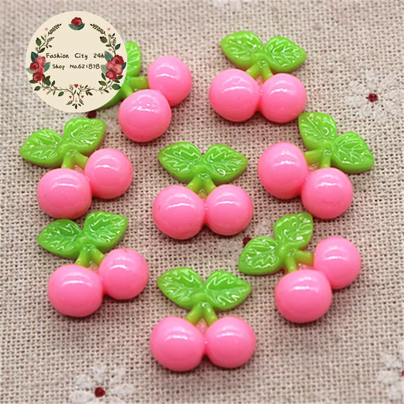 30pcs Kawaii Fruit Cherry Resin Miniature Food Art Supply Flatback Cabochon DIY hai Bow Center Scrapbooking,17*17mm