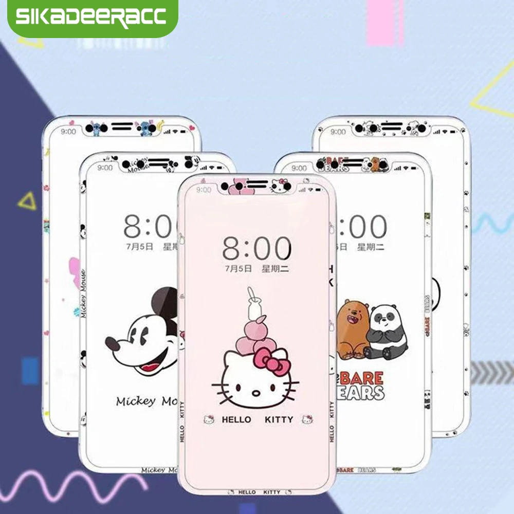 

Cartoon Screen Protector For iPhone X XS Max XR Tempered Glass Mouse Dog Cute Full Cover Princess 3D Curved Edge Glass Film SJ21