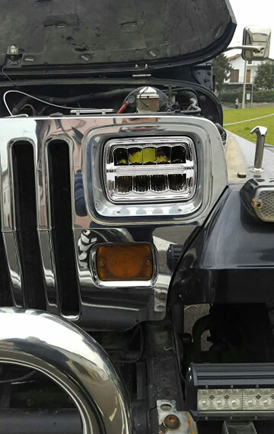 Square LED Headlight 7x6 5x7 Chrome Sealed Beam Replacement Daymaker Motorcycle 7 inch Headlight DRL For Jeep Cherokee XJ YJ MJ (5)