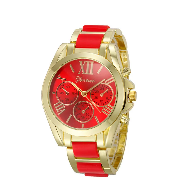Роскошные Брендовые женские часы Geneva, Кварцевые аналоговые наручные часы с золотым ремешком, римскими цифрами, циферблатом, Relogio Feminino, 10 цветов