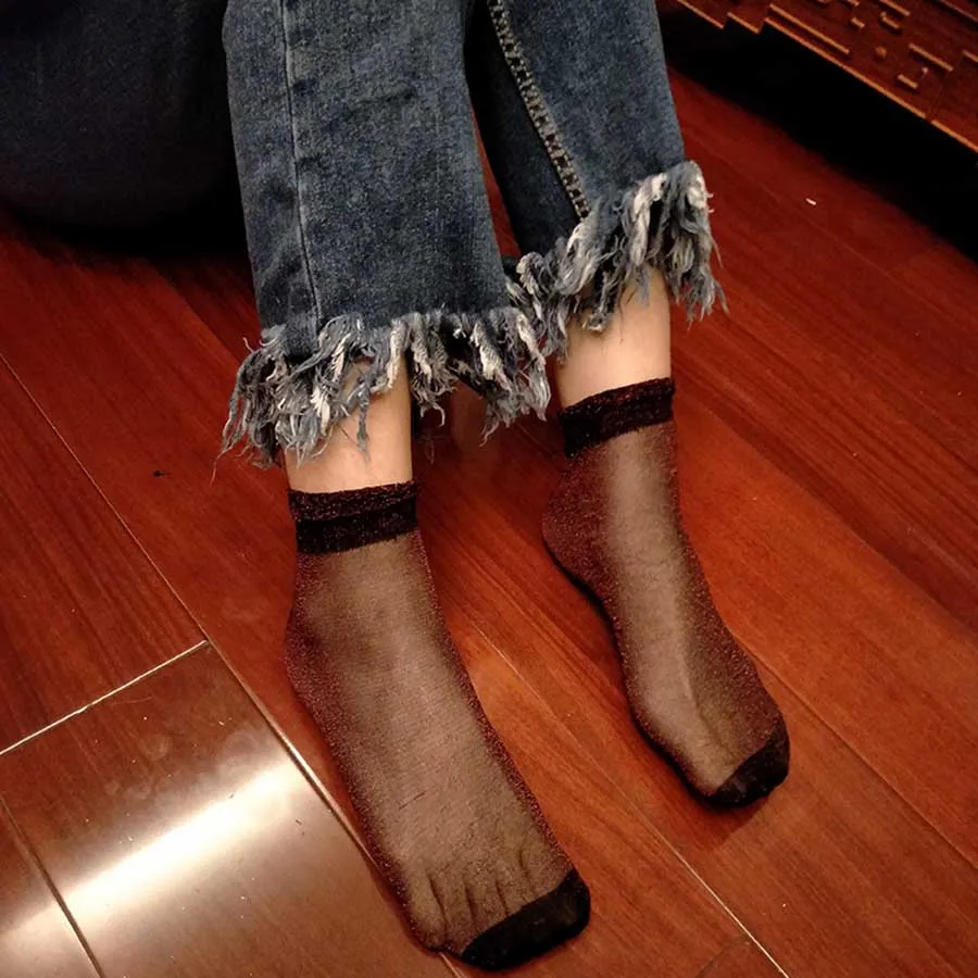 [WPLOIKJD] прозрачный, блестящий носки для девочек европейский стиль красочные ультратонкие для женщин Кристалл Стекло шелк Sox книги по искусству
