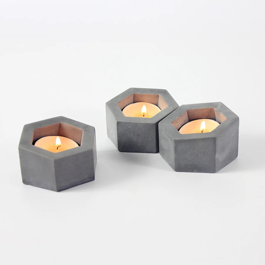 irregular and simple hexagonal candle holder molds Concrete candlestick