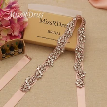 MissRDress, 90 см, длинный Кристальный свадебный пояс, пояс, розовое золото, бриллиант, стразы, свадебное платье, JK816