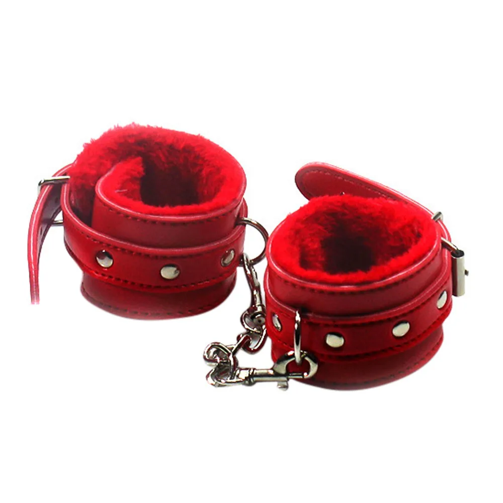 Red Fleece Hand and Ankle Cuffs Bondage Sets Bed Restraints font b Sex b font Bondage