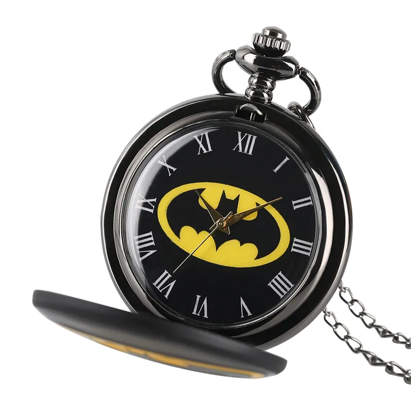 Fashion Batman Theme Quartz Kids Pocket Watch Necklace Chain Causal Cool Men Black Pendant Full Hunter 3