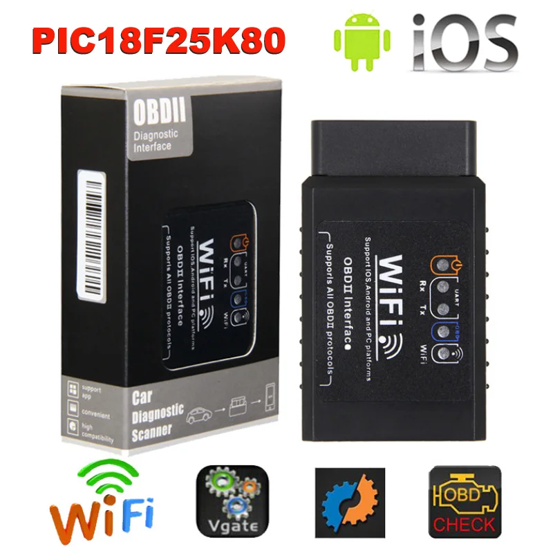 ELM 327 и Супер Мини ELM327 wifi сканер V1.5 OBD2 интерфейс с PIC18F25K80 диагностический инструмент для ПК IOS Android - Цвет: ELM327 WIFI 25K80