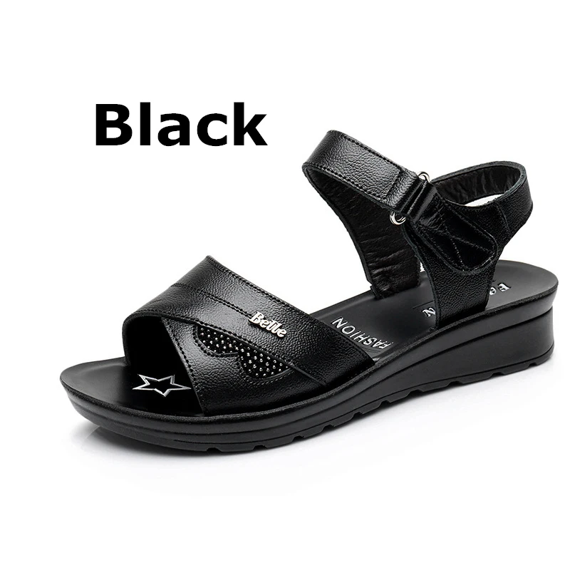 DONGNANFENG/женские босоножки для мамы и дочки; Повседневная летняя пляжная обувь из натуральной коровьей кожи на застежке-липучке; Размеры 35-41 HD-B01 - Цвет: black