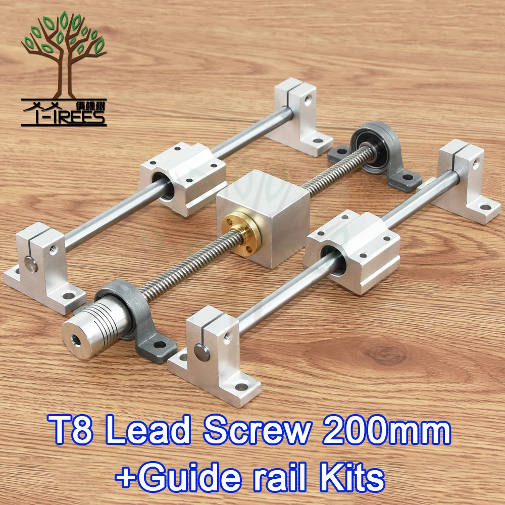 

3D Printer guide rail sets T8 Lead screw length 200mm linear shaft 8*200mm KP08 SK8 SC8UU nut housing coupling step with motor