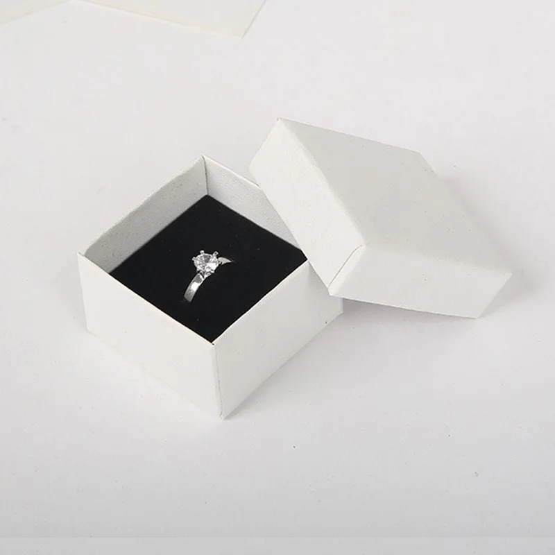 

High Quality White Paper Ring Box 5*5 cm Jewellry Gift Box for Pendant Earring Boxes Jewelry Display Packaging with Black Sponge
