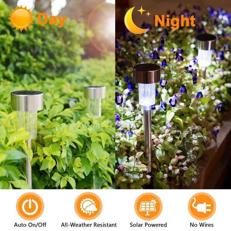 LED Solar Lights Stainless Steel Solar Powered Lamp for Outdoor Landscape Path Lawn Pathway Garden Decor White Luminaria Light (13)