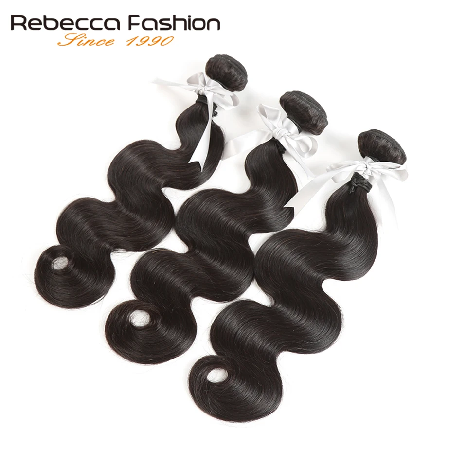 Rebecca бразильские объемные волны 360 фронтальная кружевная лента с пучком Remy человеческие волосы 3 пряди с 360
