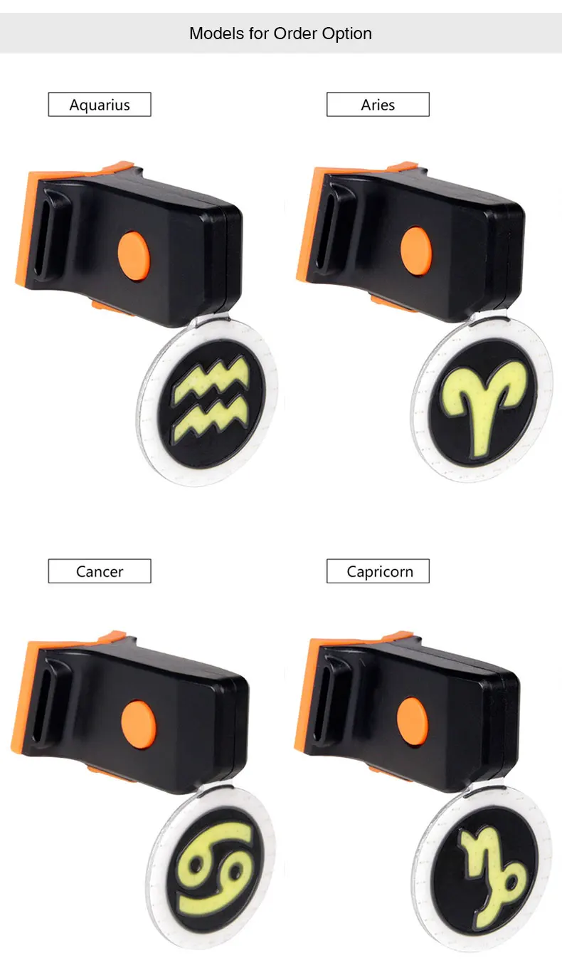 Perfect Deemount BCL211 Bicycle Tail Light 12 Zodiac Sign Patterns Bike Visual Warning Lamp USB Charge Dual Light 7 Modes Mode Memory 4
