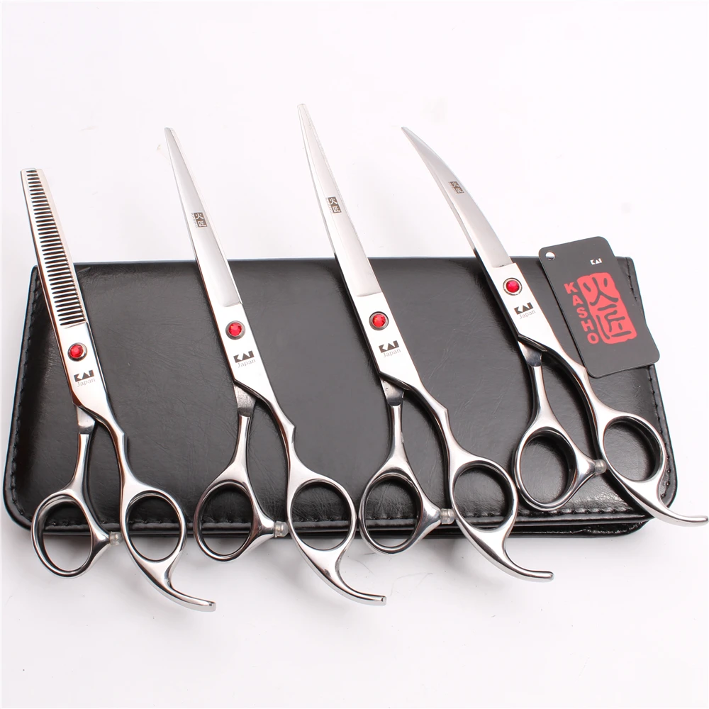 4Pcs Suit 7'' 19.5cm Japan Kasho Professional Pets Flur Clipping Shears