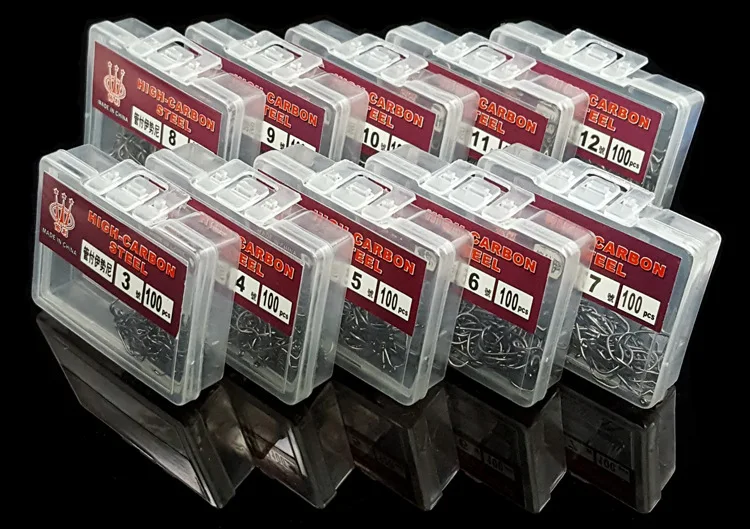 100Pcs Black Assorted Fishing Bait Sharpened Hook Fishhook Jig Lures Set 5 Sizes
