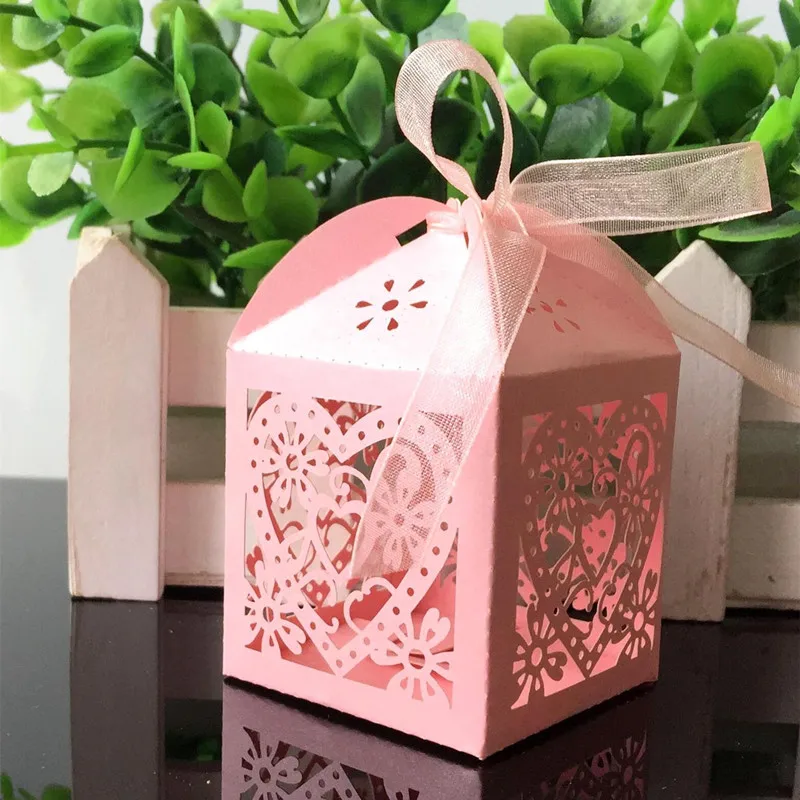 10pcs Elephant Laser Love Heart Hollow Candy Gift Box Packaging Wedding Cardboard Dragee Cookie Bags Gift