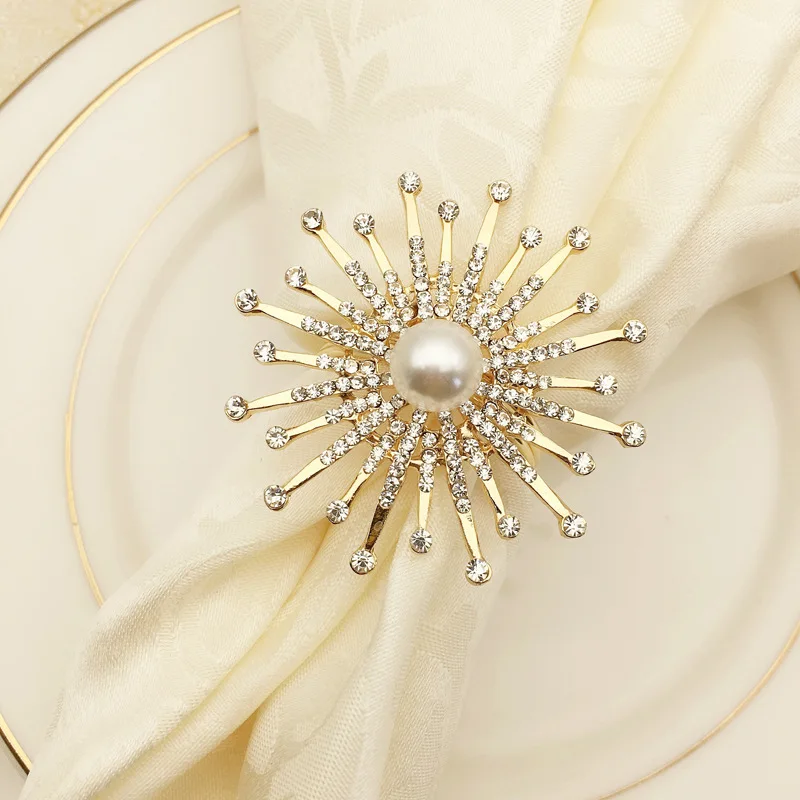 

10pcs/lot Pearl sun flower hotel restaurant napkin buckle model room napkin ring mouth circle diamond, wedding party decorations