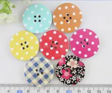 set of 50pcs big 30mm polka dots chequer floral kawaii cute Round wooden buttons 4 holes
