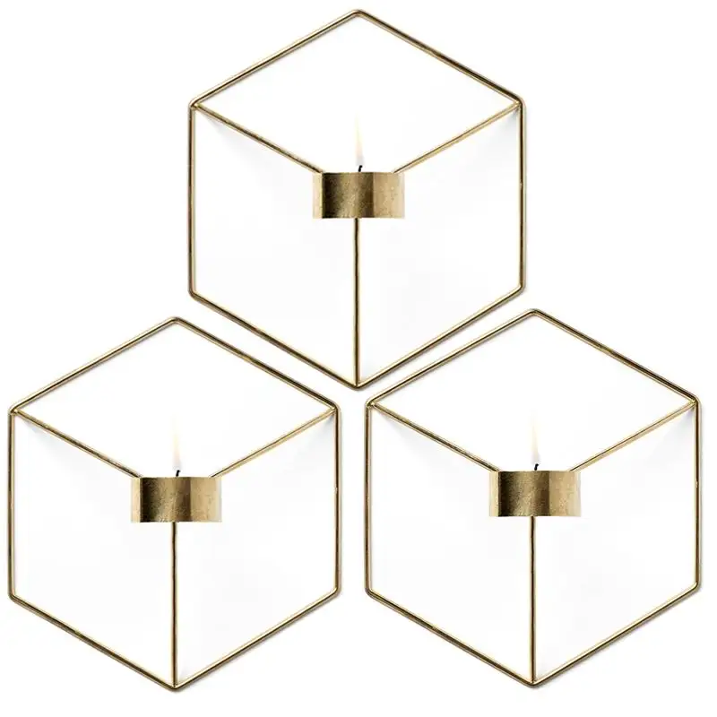 Peandim Nordic стиль настенный подсвечник Минималистский 3D геометрический декоративные подсвечники бра Малый Tealight украшения дома - Цвет: Gold 3PC