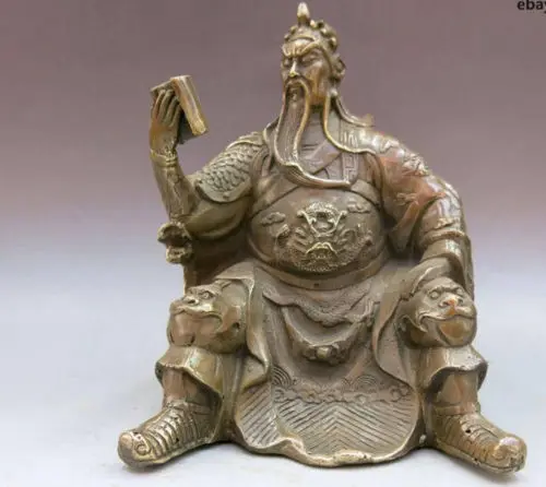 

China Brass Copper Buddhism Temple Dragon Guanyu Guan gong Buddha Book Statue