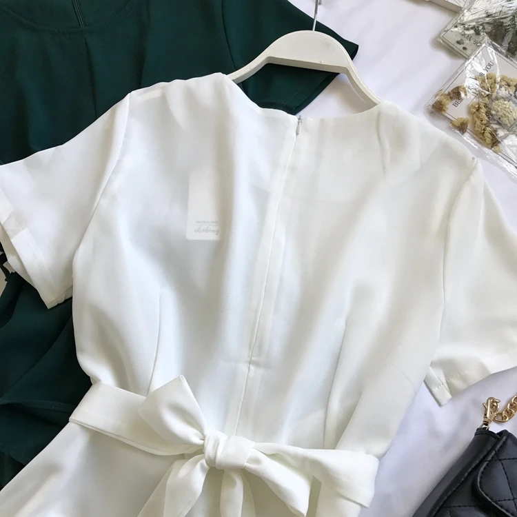 Новая Однотонная рубашка с круглым вырезом на шнуровке Женская Тонкая Повседневная блуза с коротким рукавом топы G290