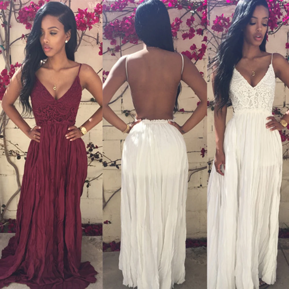

Sexy Deep V-Neck Prom Dresses Burdundy Wine Ivory 2019 Lace Backless Party Gown Ladies Bandage Vestido De Festa