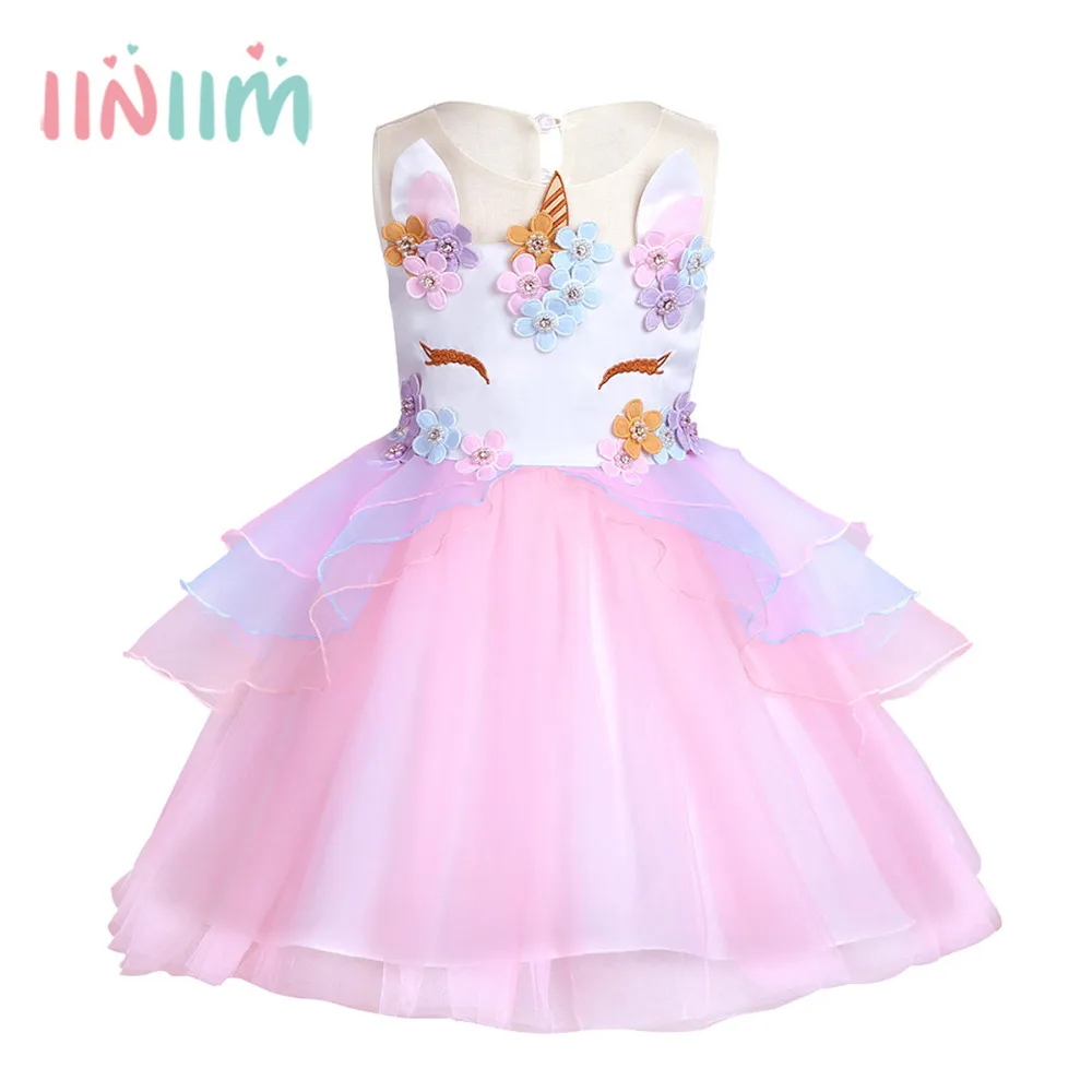 

iiniim Girls Sleeveless Splice Flower Applique Birthday Party Cosplay Tutu Dress Novelty Halloween Costumes Summer Baby Dress