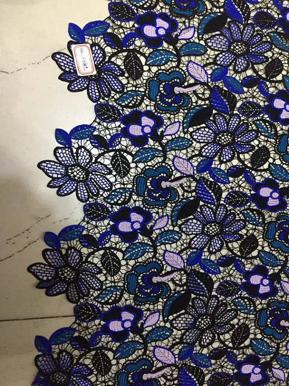 

floral olored lace fabric, venise, venice lace, colorful guipure lace fabric