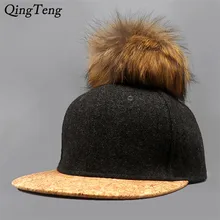 Натуральным лисьим мехом помпонами мяч Snapback Бейсбол Кепки Для женщин осень-зима пробковые мужские и женские бейсбольные кепки, Планас; Хип-Хоп плоская шляпа для Для мужчин брендовая кость