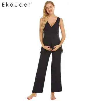

Ekouaer Women Pajamas Nightwear Casual Maternity Tank Top Long Pant Pajama Sets Lounge Soft Cotton Sleepwear Suits Female Cloth
