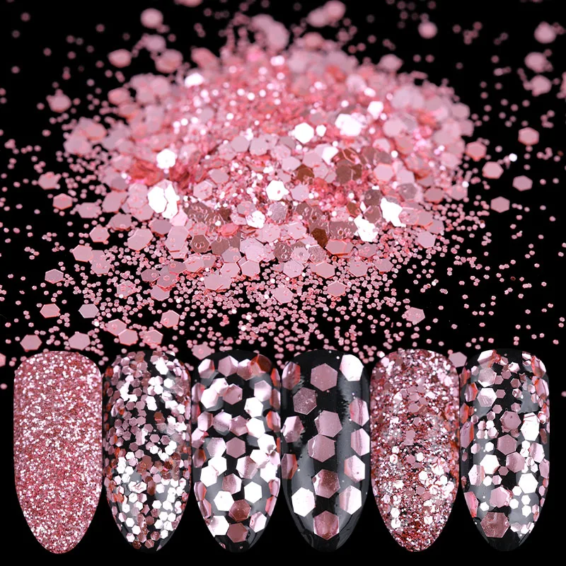 

1 Box 10ml Rose Pink Nail Glitter Powder Clear Sequins Paillette For Nail Art Gel Polish Decoration Manicure Tip 1mm 2mm 3mm