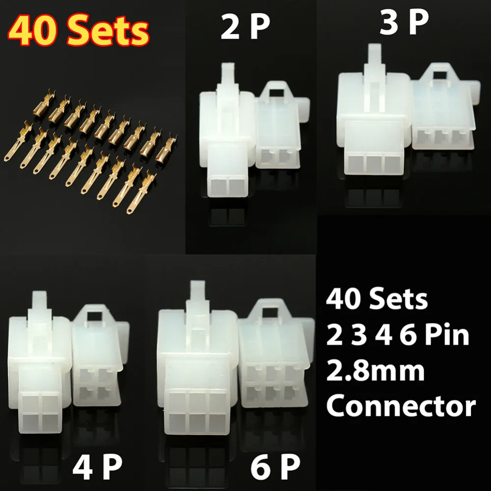 40 Sets Electric 2.8mm 2 3 4 6 Pin Auto Connector Terminal For Motorcycle