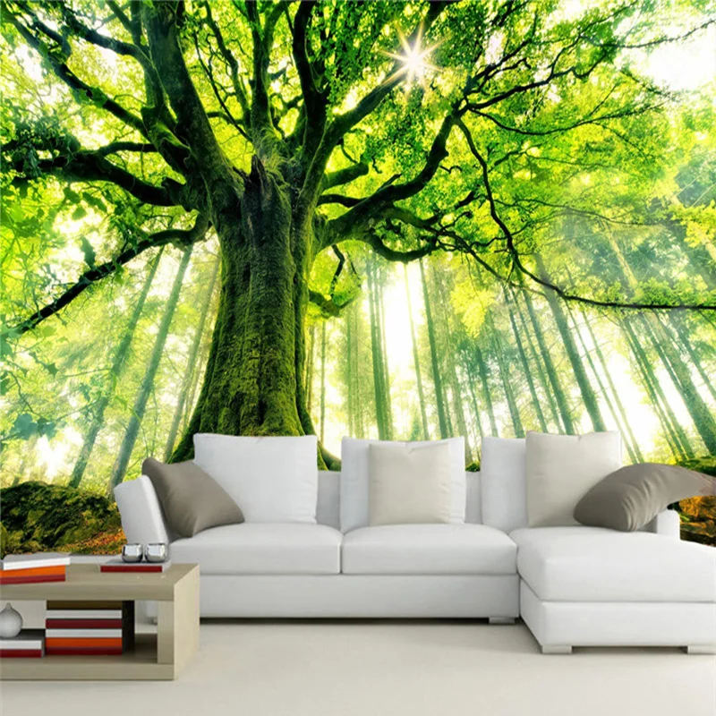 Photo Wallpaper Modern Green Tree Forest Sunlight 3D Wall Mural Wall