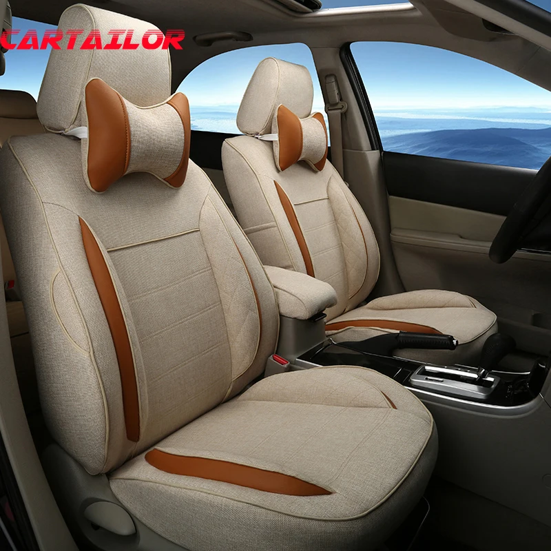 CARTAILOR Black Car Seat Covers Custom for Jeep Renegade Linen Car Seat