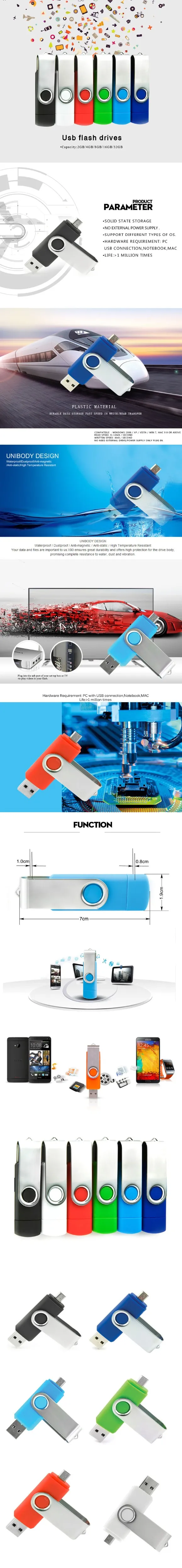 USB 2,0 металлический вращающийся OTG USB флеш-накопитель 8 ГБ 16 ГБ 32 ГБ 64 Гб 128 ГБ смарт-флешка USB флешка Розничная посылка