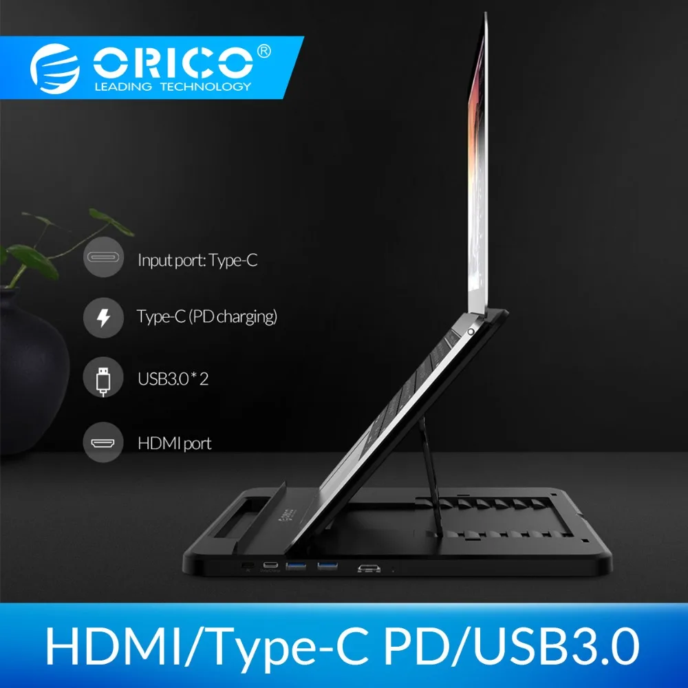 ORICO держатель для ноутбука USB-C-HDMI PD USB 3,0 концентратор SD/TF порты 7 углов Регулируемый Противоскользящий силиконовый полый теплоотвод