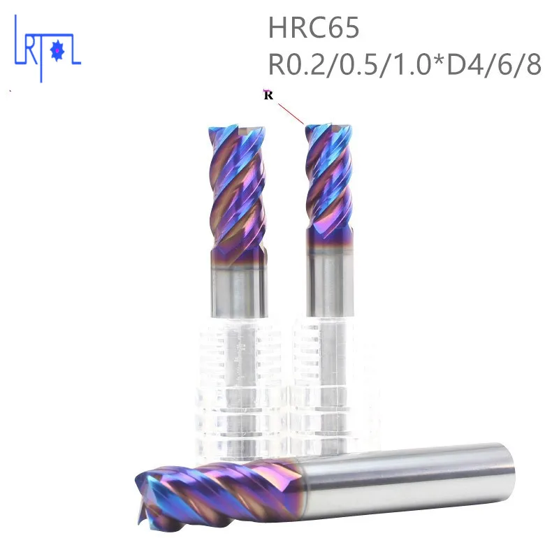 

5PCS 8mm hrc65 R0.5 R1*D4 6 8mm solide Carbide tungsten 4 Flutes Corner Radius End mill CNC Spiral Router bits Milling Tools