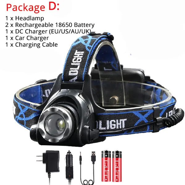12000 люмен фара V6 L2 светодиодный налобный фонарь ультра яркий с изменением дальности света Головной фонарь охота рыбалка кемпинг свет на 18650 батареи - Испускаемый цвет: Package D
