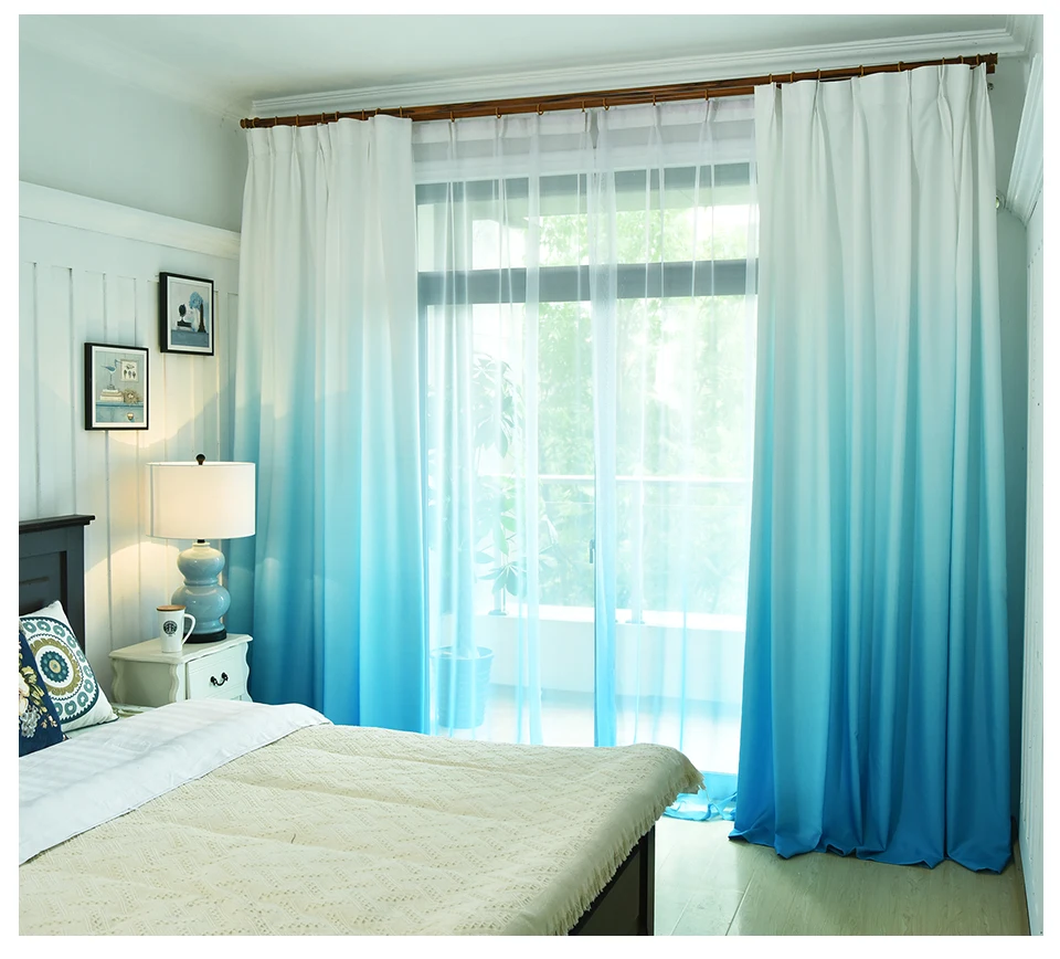 Gradient Color Window Curtains For Living Room Bedroom Rainbow Sheer Tulle Curtains And Blackout Curtains For Window Shading