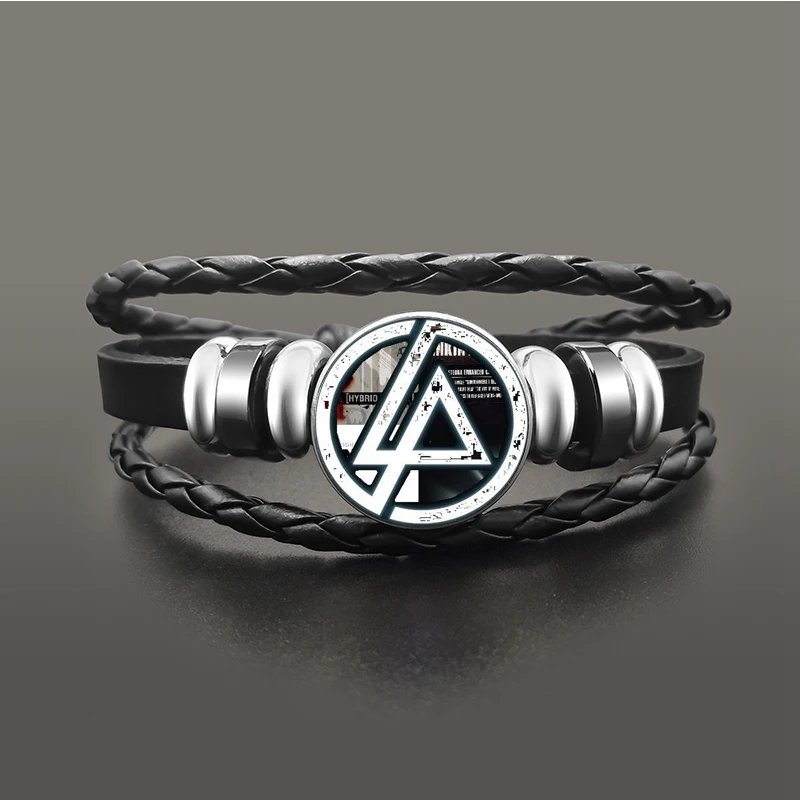 

Hip Hop Rock Linkin Park Leather Bracelet Glass Dome Cabochon Snap Buttons Bracelets Wristband Punk Men Women Jewelry