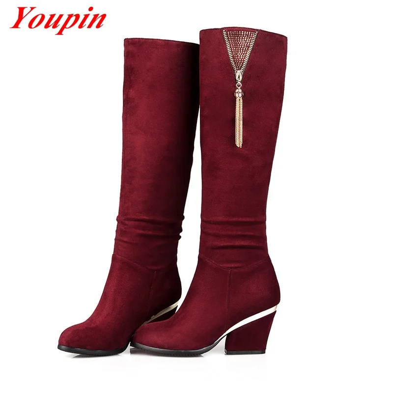 

Black Boots Women High Heels 2015 Autumn Winter Green Casual Warm Scrub Boots Size 33-41 Fashion Wild Boots Women Knight Boots