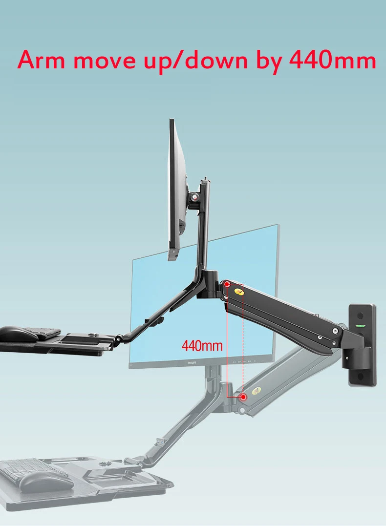 NB MC40 22-35 дюймов 2-15 кг настенное крепление эргономичная компьютерная сидячая рабочая станция подъемная газовая пружина кронштейн монитора с 2XUSB3. 0