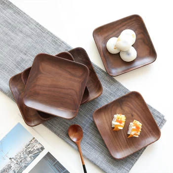 

Japanese Black Walnut Wood Log Plate Fruit Dessert Plate Cutlery