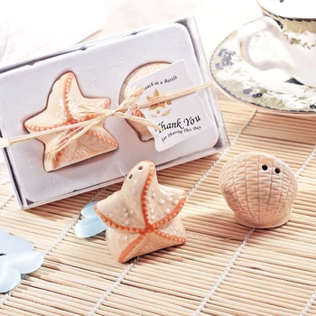 

100Pcs=50Box Free Shipping Starfish Sea Shell Salt Pepper Shakers Favours Beach Themed Wedding Party Favors And Gifts For Guests