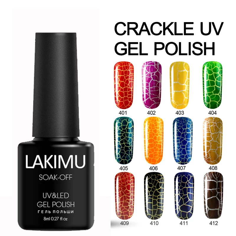 LAKIMU 8ml Crackle Gel Nail Polish Long Lasting Manicure Art Design Lacquer for Nails Led UV Cracked Varnish | Красота и здоровье