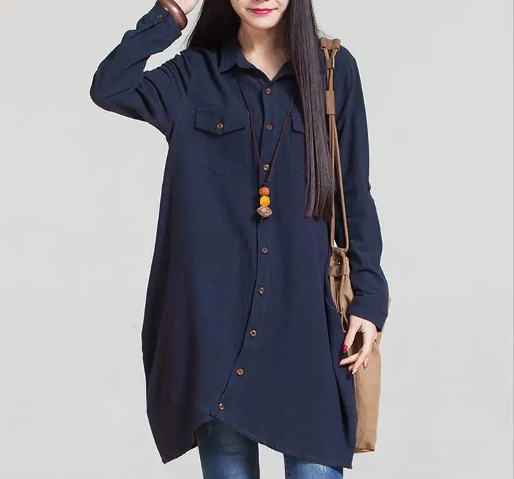 

Autumn New Women Shirts Loose Large Size Blouse Long Section Long -Sleeved Shirt Nosymmetric Stitching Casual Shirt Jacket